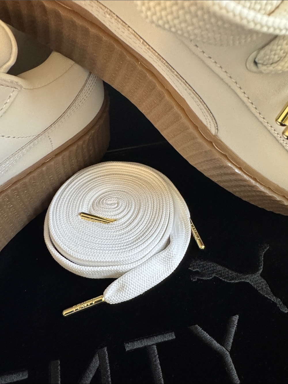 Fenty X Puma Men’s White Leather Low-Top Sneakers with Gum Platform Sole - Picture 4 of 6